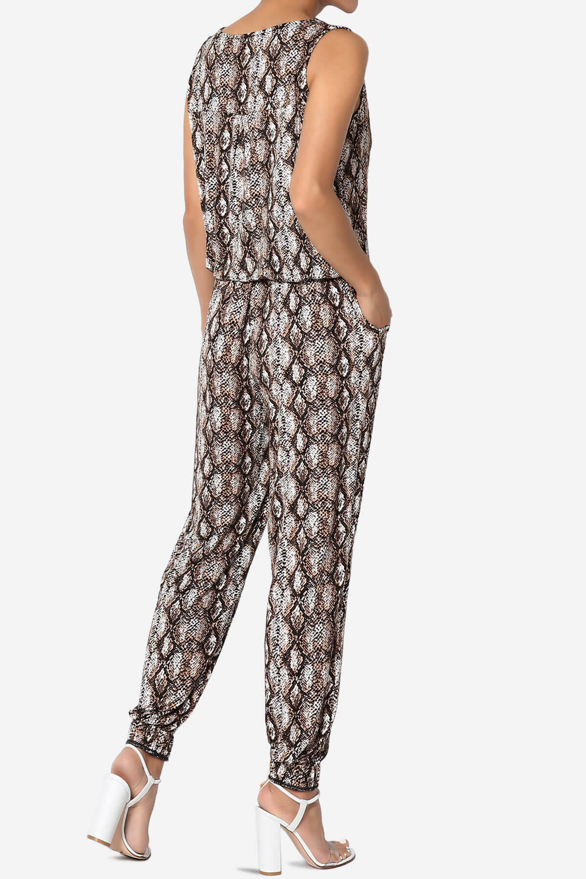 Snake Print Button Scoop Neck Tank Harem Jumpsuit
