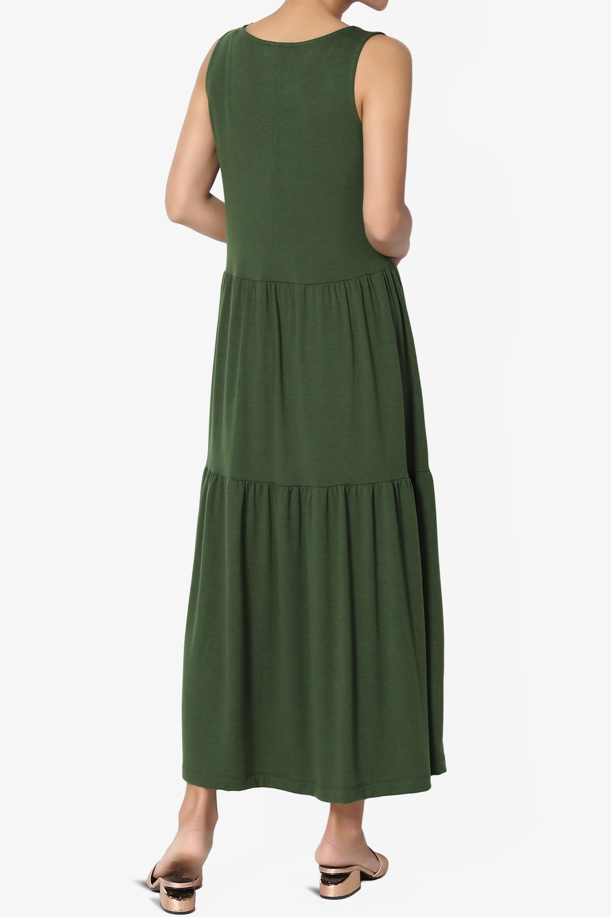 Macie Sleeveless Tiered Jersey Long Midi Dress ARMY GREEN_2