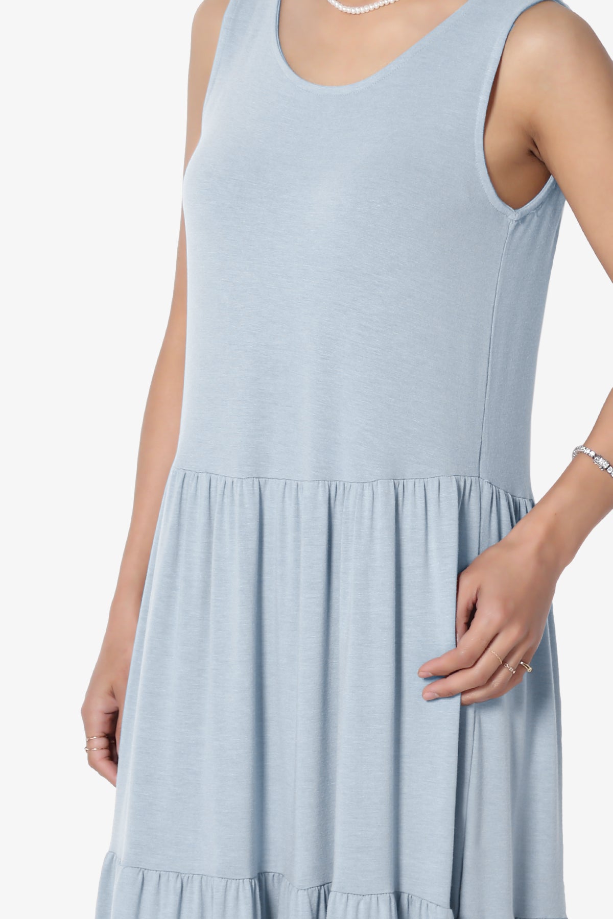 Macie Sleeveless Tiered Jersey Long Midi Dress ASH BLUE_5