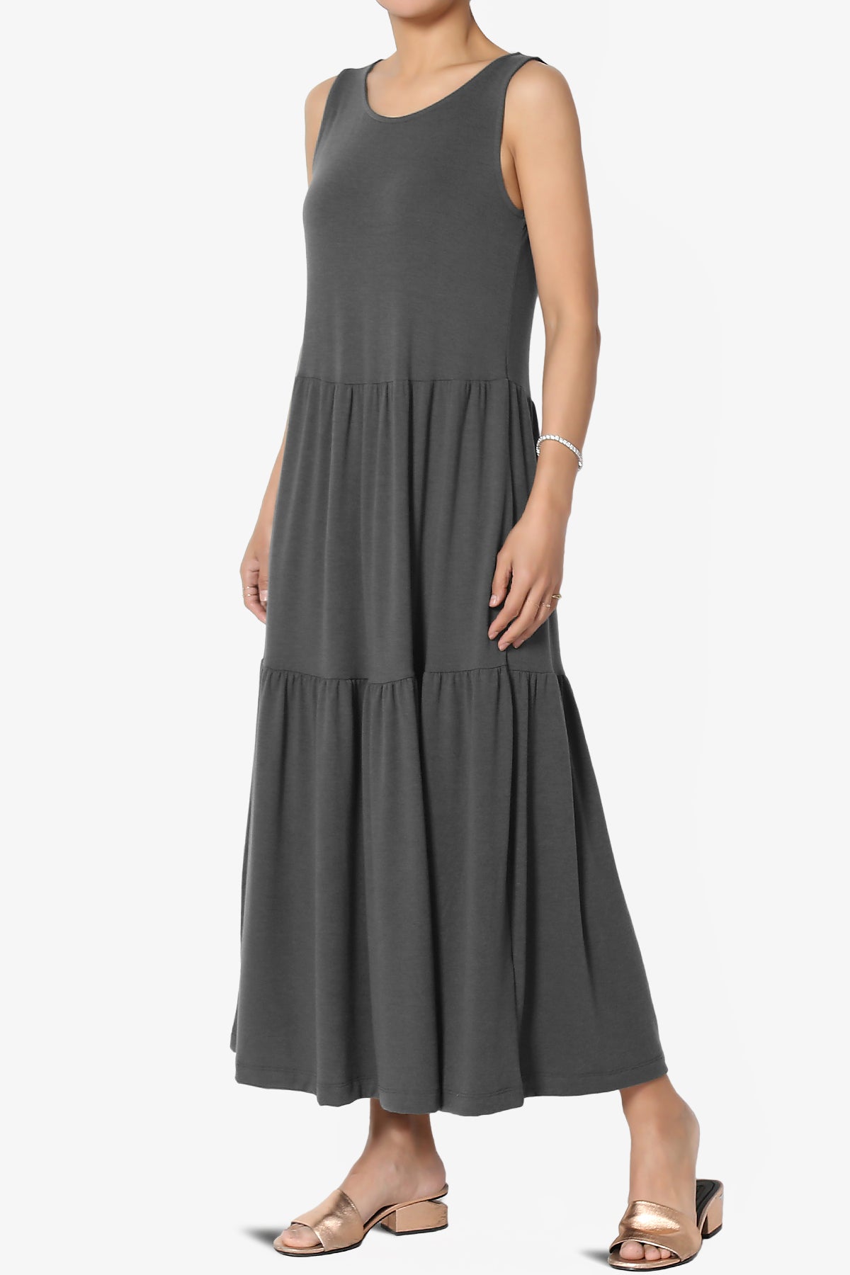 Macie Sleeveless Tiered Jersey Long Midi Dress ASH GREY_3