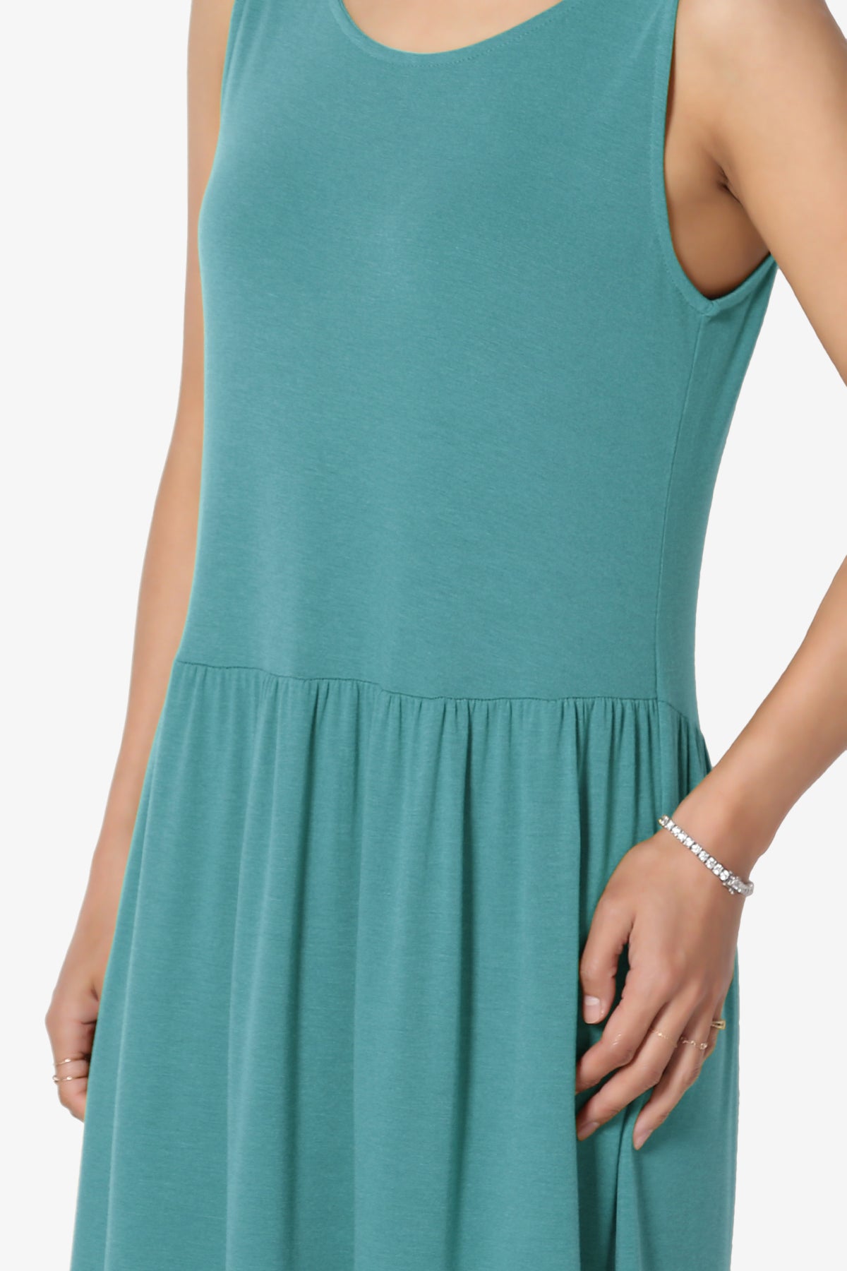 Macie Sleeveless Tiered Jersey Long Midi Dress DUSTY TEAL_5