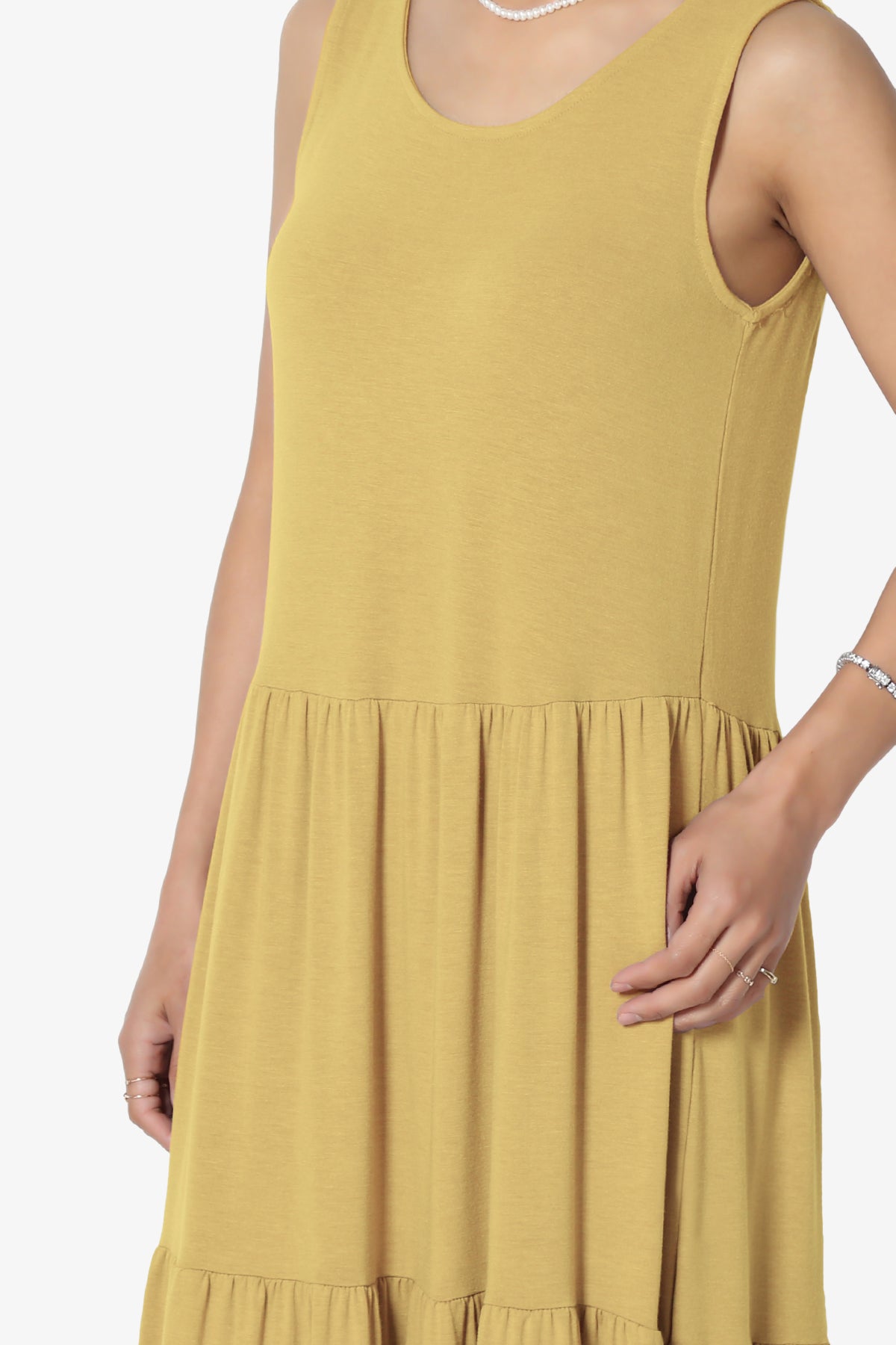Macie Sleeveless Tiered Jersey Long Midi Dress LIGHT MUSTARD_5