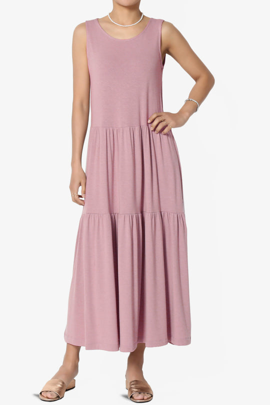 Macie Sleeveless Tiered Jersey Long Midi Dress PLUS
