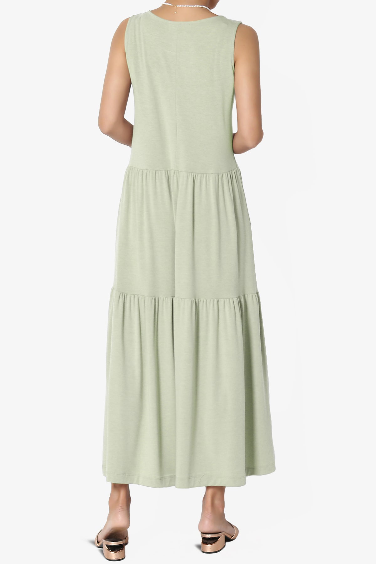 Macie Sleeveless Tiered Jersey Long Midi Dress LIGHT SAGE_2