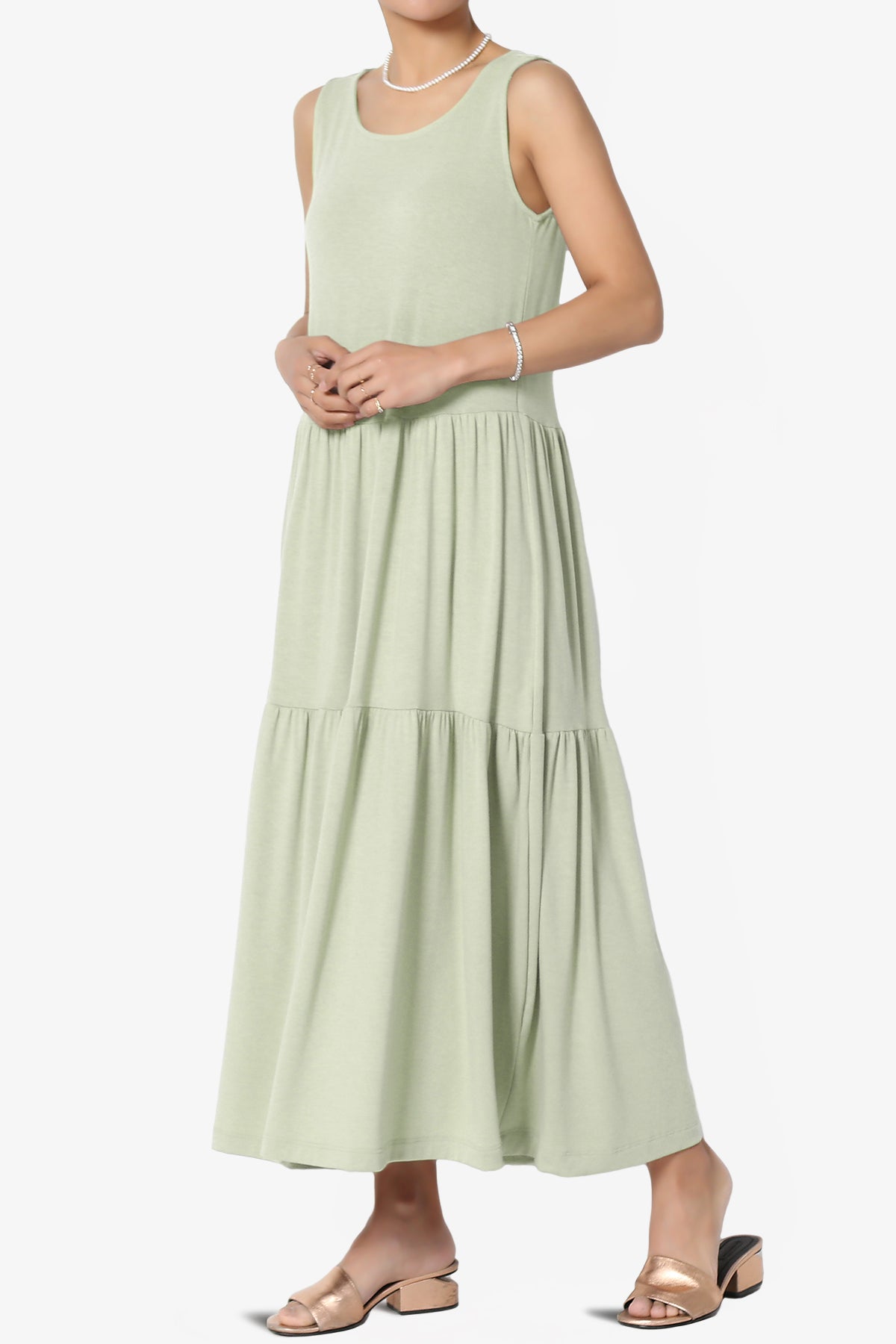 Macie Sleeveless Tiered Jersey Long Midi Dress LIGHT SAGE_3