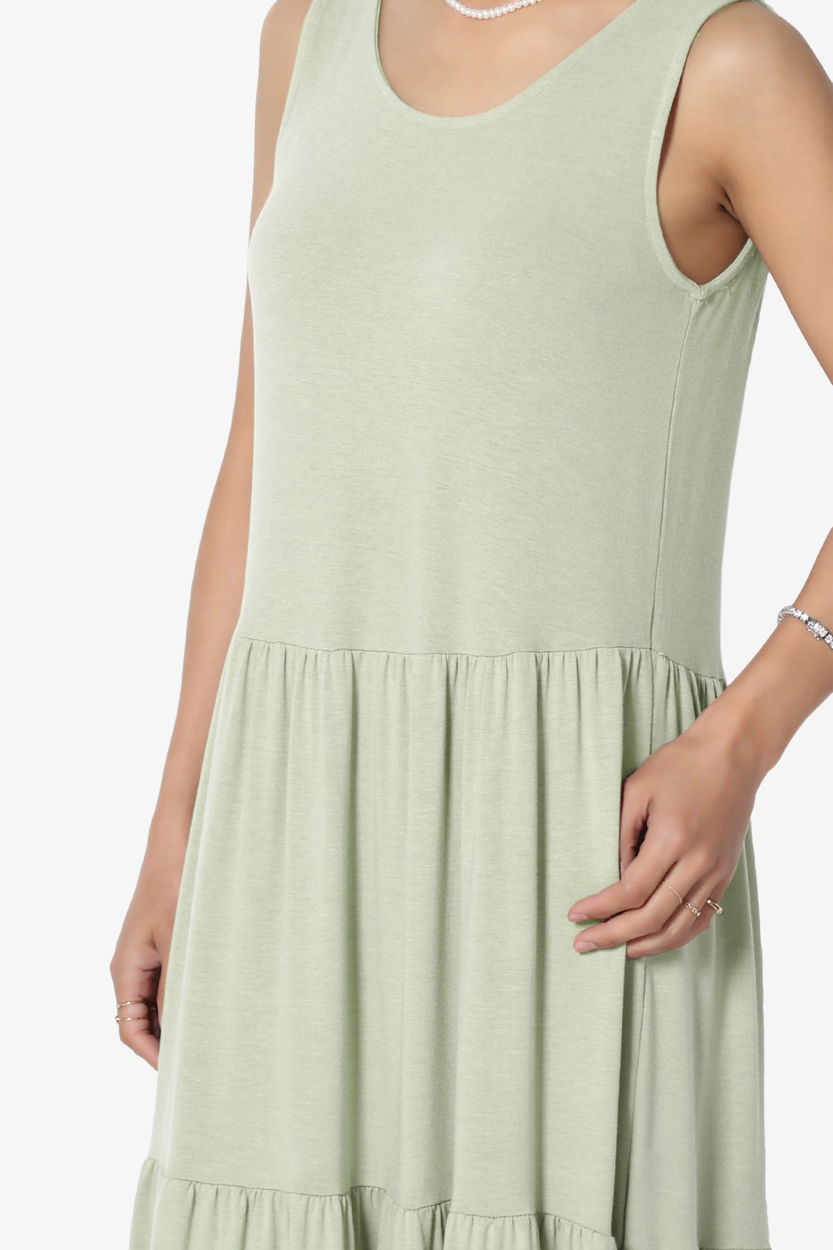 Macie Sleeveless Tiered Jersey Long Midi Dress LIGHT SAGE_5