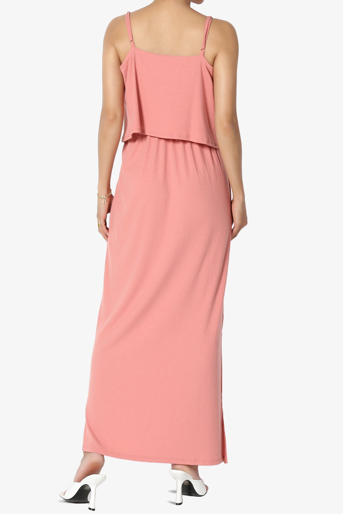 Elore Cami Overlay Ribbed Slit Maxi Dress ASH ROSE_2