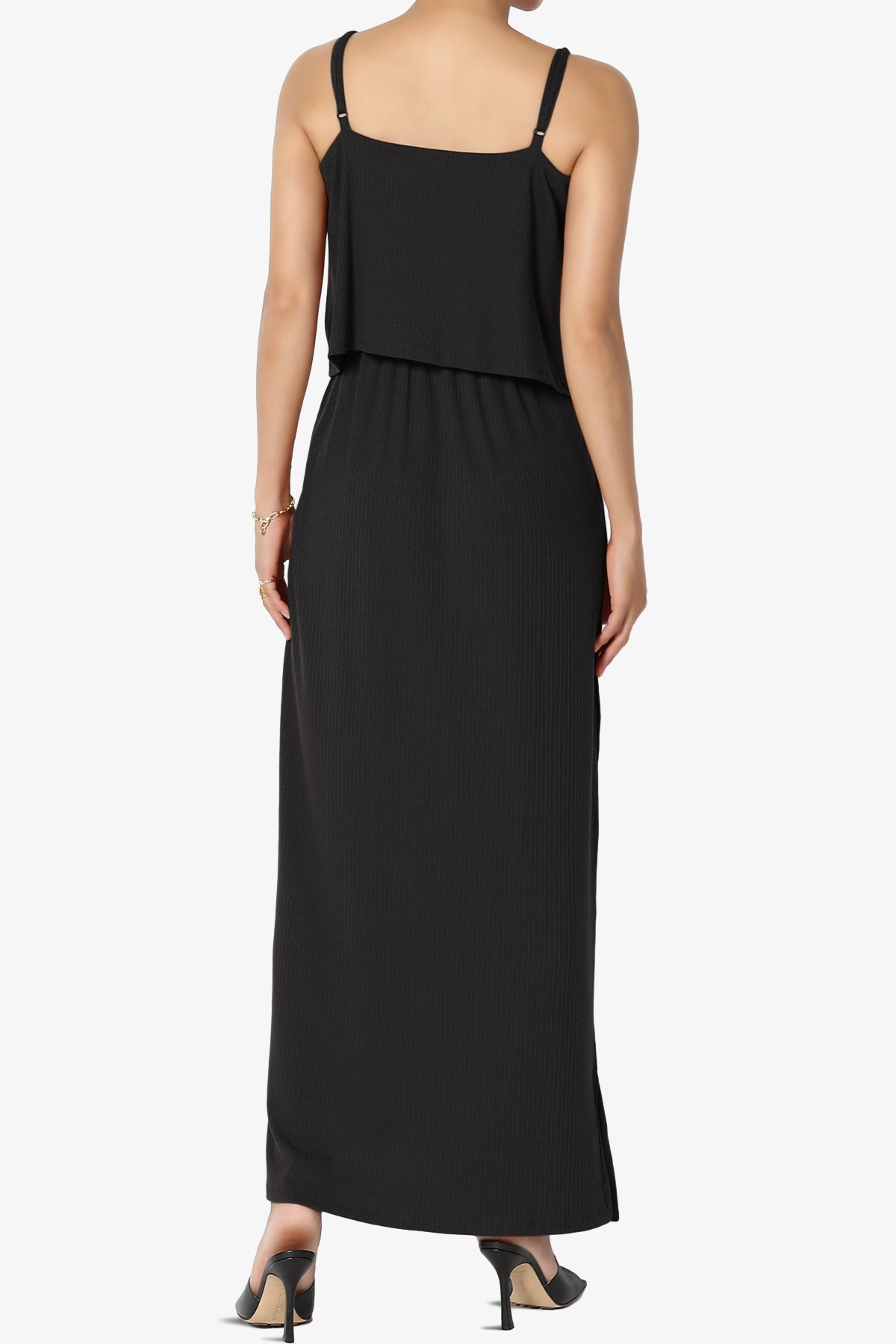 Elore Cami Overlay Ribbed Slit Maxi Dress BLACK_2