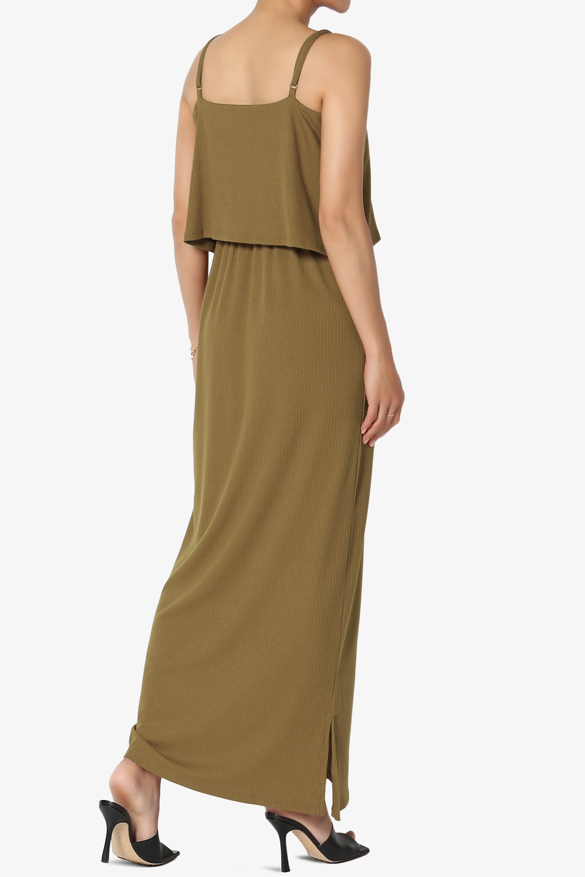 Elore Cami Overlay Ribbed Slit Maxi Dress OLIVE KHAKI_4