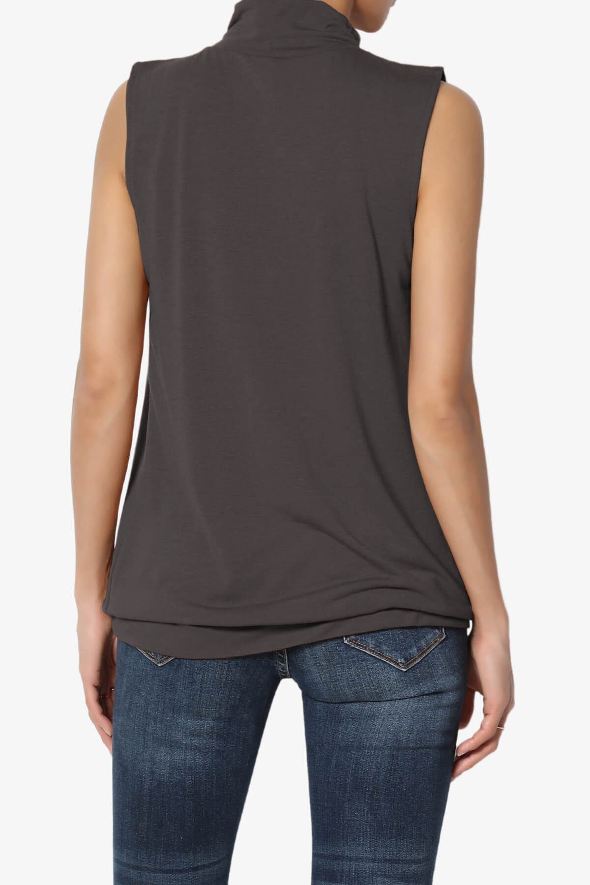 Jibbitz Sleeveless Mock Neck Pleated Top ASH GREY_2