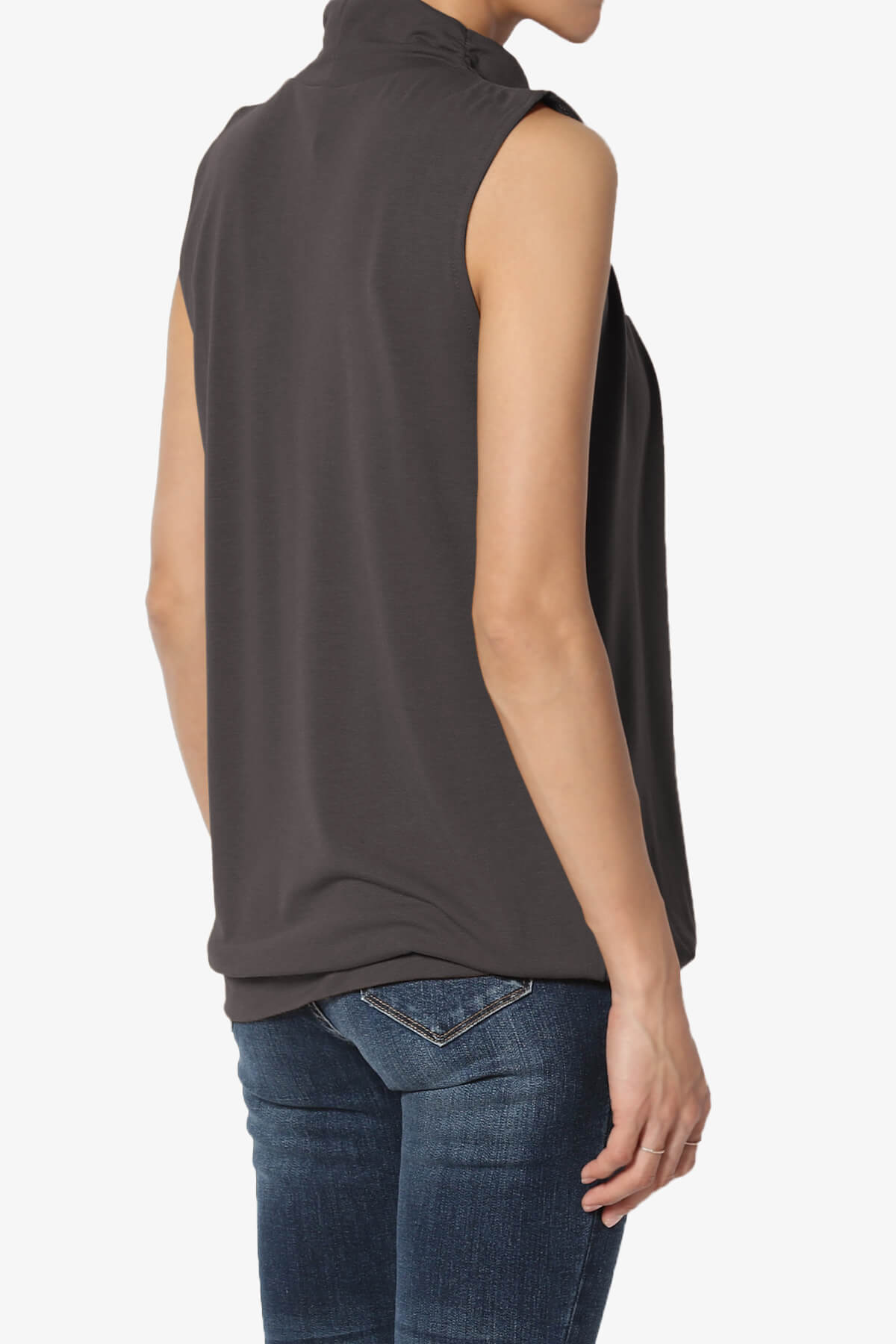 Jibbitz Sleeveless Mock Neck Pleated Top ASH GREY_4