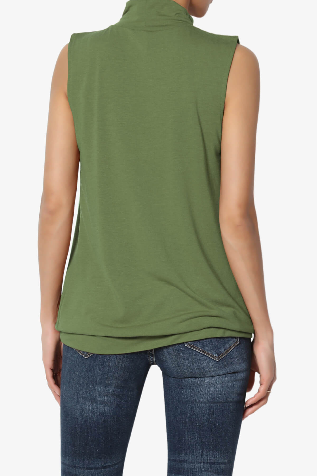 Jibbitz Sleeveless Mock Neck Pleated Top ASH OLIVE_2
