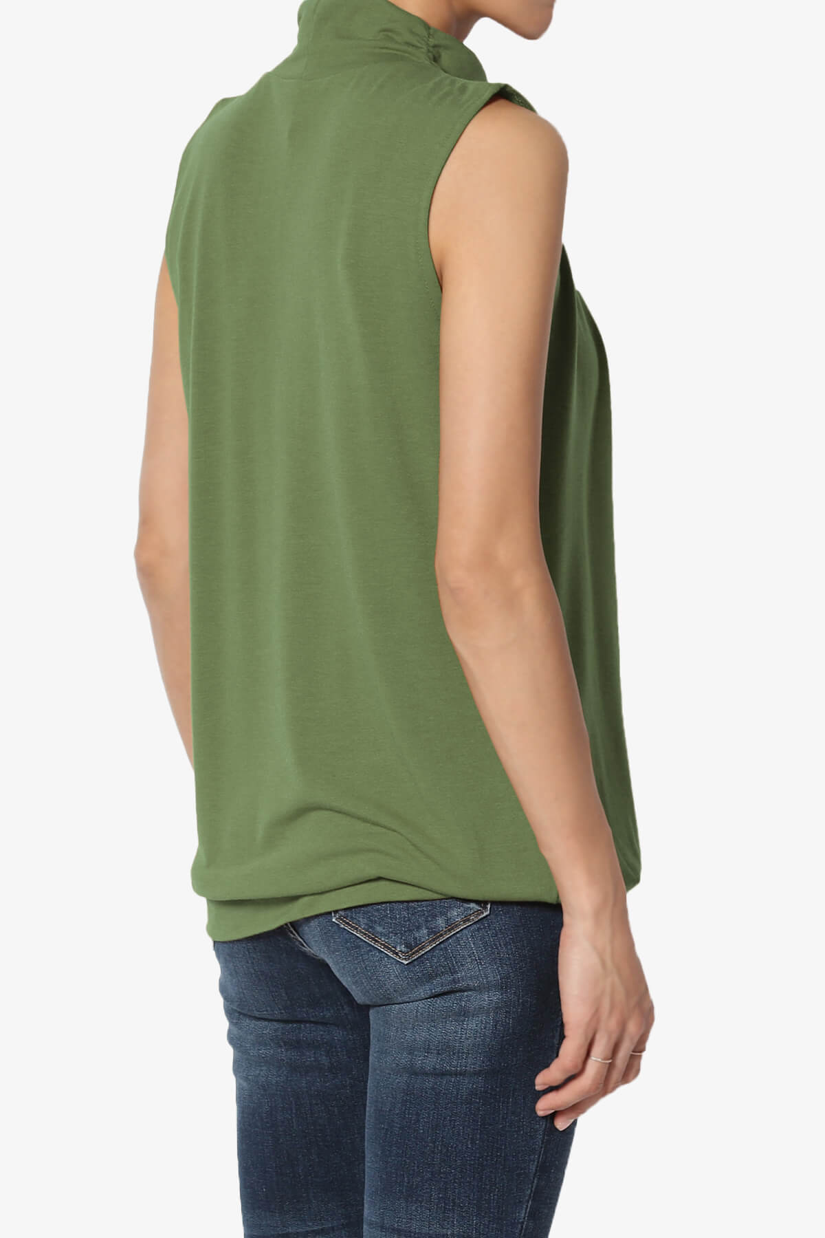 Jibbitz Sleeveless Mock Neck Pleated Top ASH OLIVE_4