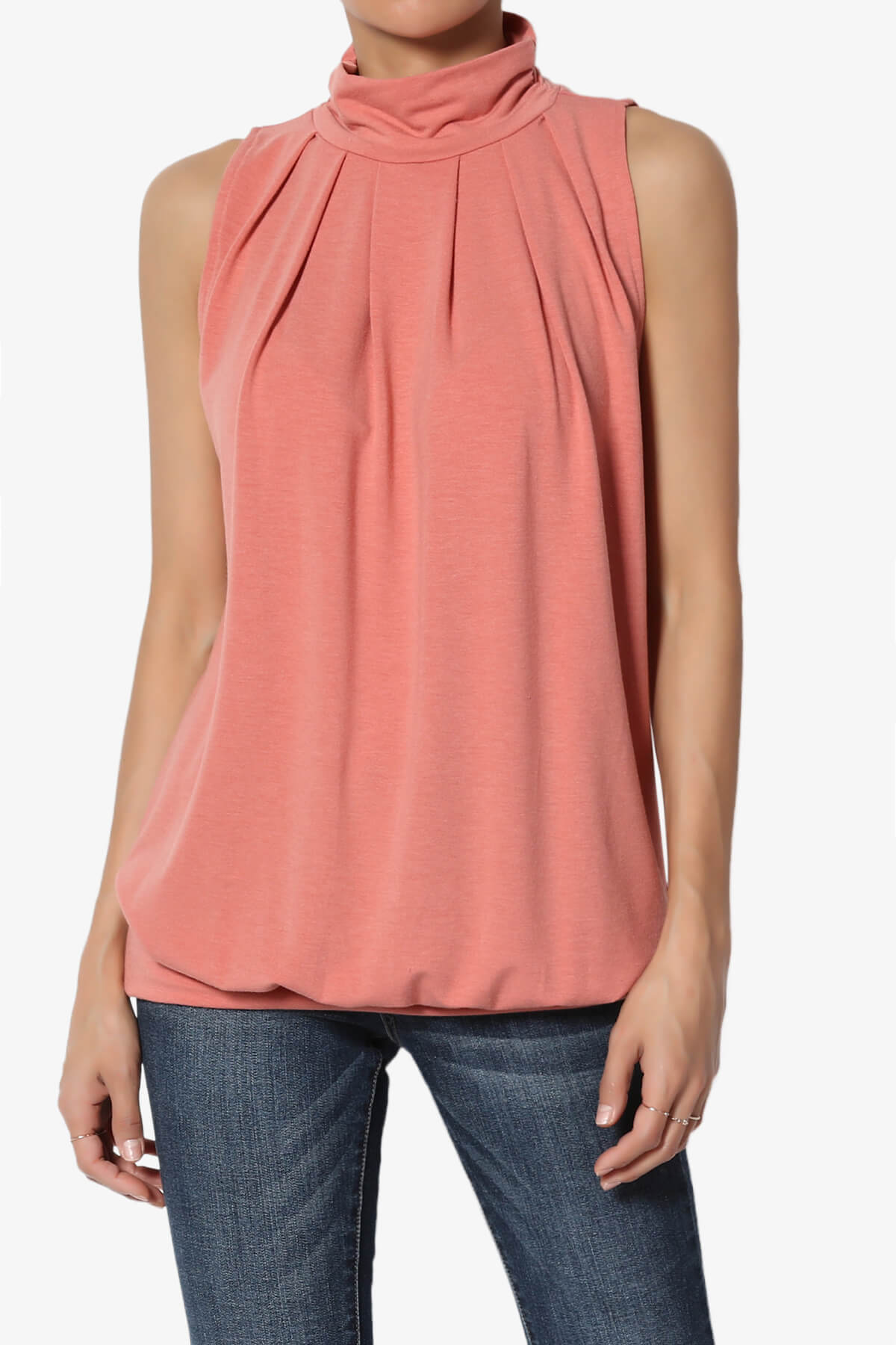 Jibbitz Sleeveless Mock Neck Pleated Top ASH ROSE_1