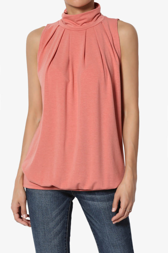 Jibbitz Sleeveless Mock Neck Pleated Top