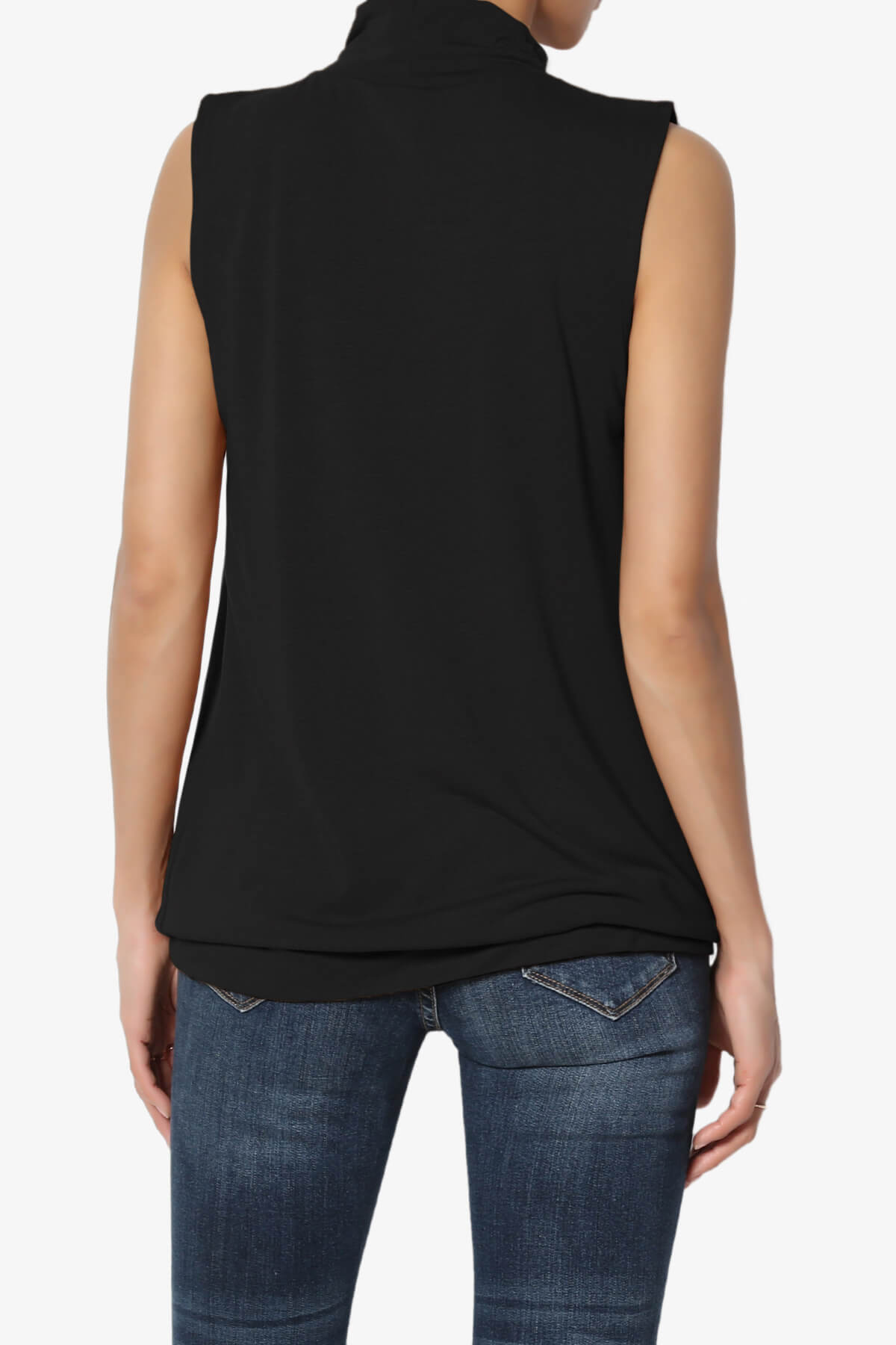 Jibbitz Sleeveless Mock Neck Pleated Top BLACK_2