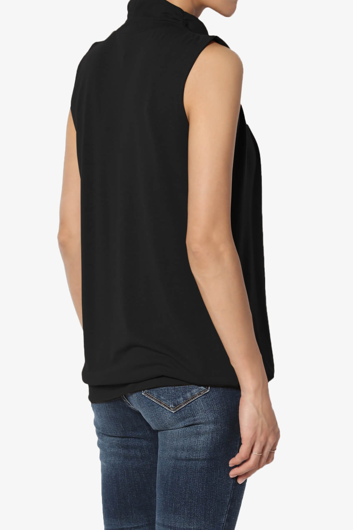 Jibbitz Sleeveless Mock Neck Pleated Top BLACK_4