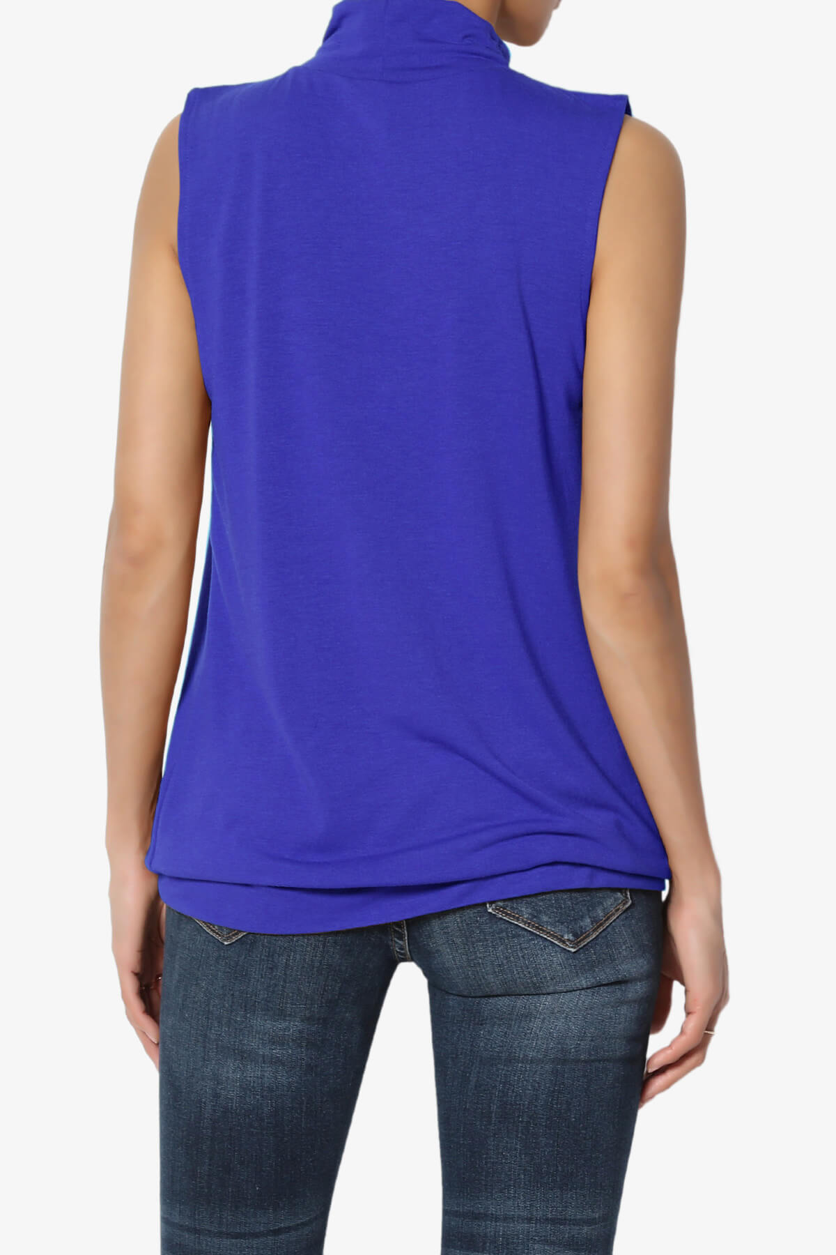 Jibbitz Sleeveless Mock Neck Pleated Top BRIGHT BLUE_2