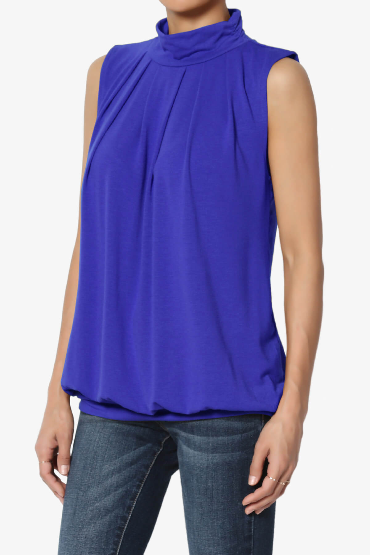 Jibbitz Sleeveless Mock Neck Pleated Top BRIGHT BLUE_3