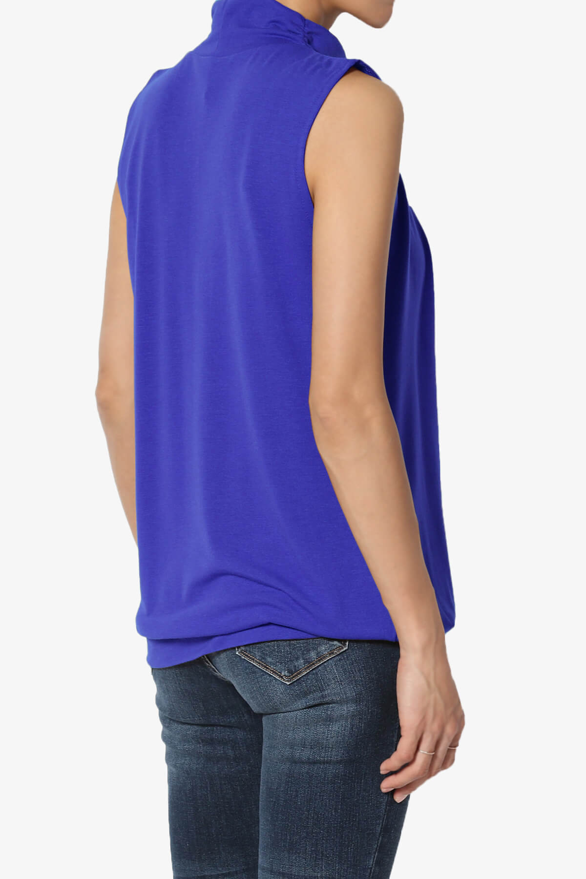 Jibbitz Sleeveless Mock Neck Pleated Top BRIGHT BLUE_4