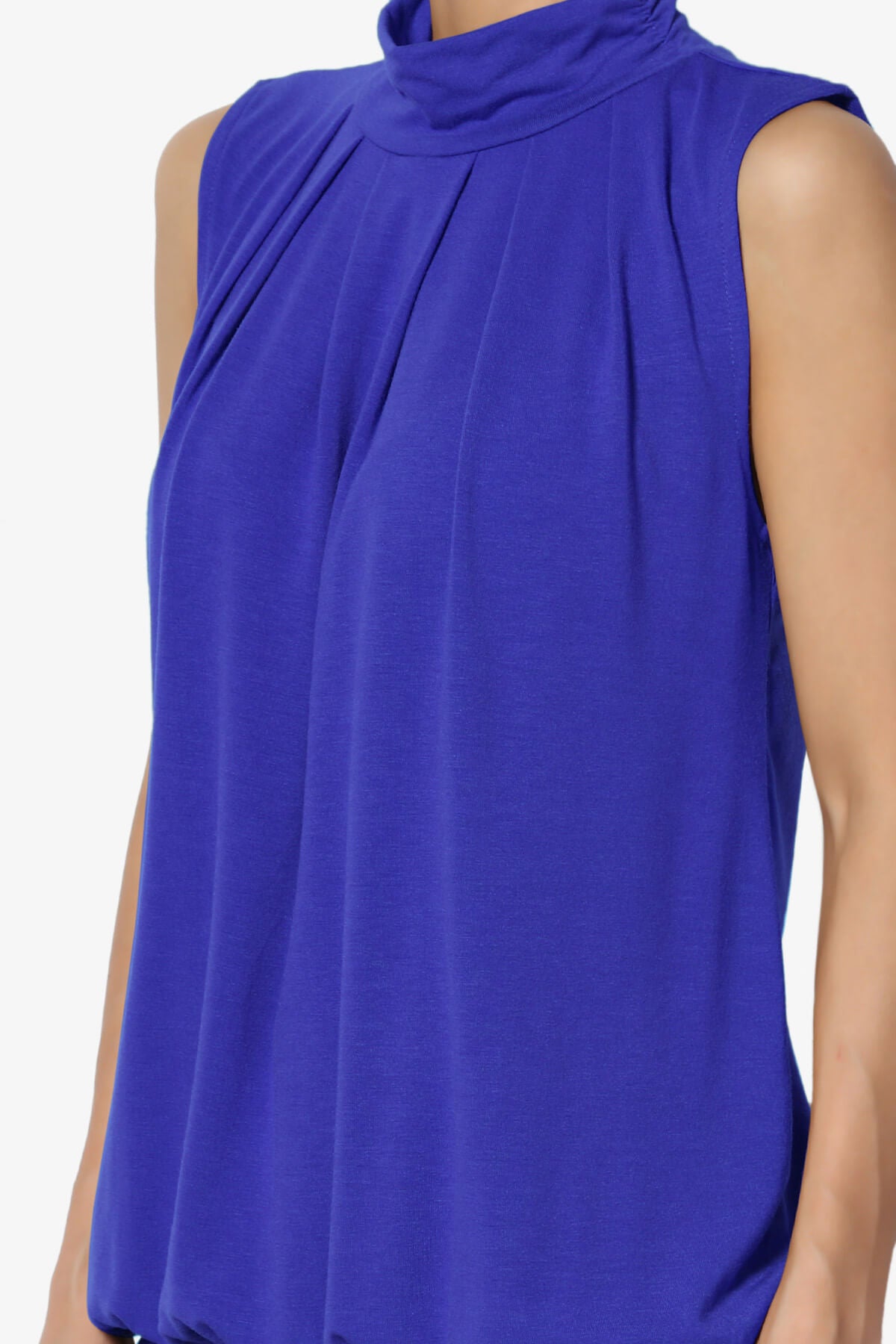 Jibbitz Sleeveless Mock Neck Pleated Top BRIGHT BLUE_5