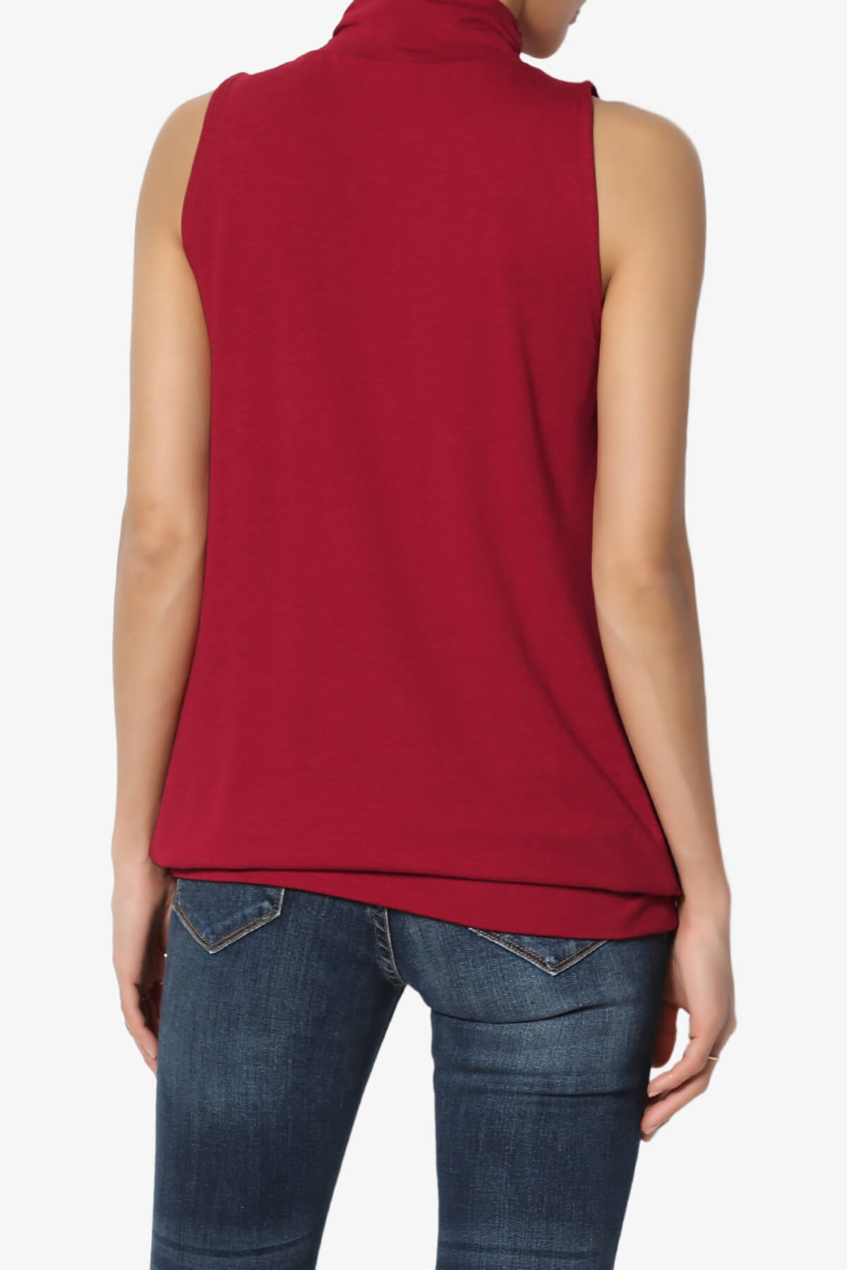 Jibbitz Sleeveless Mock Neck Pleated Top BURGUNDY_2