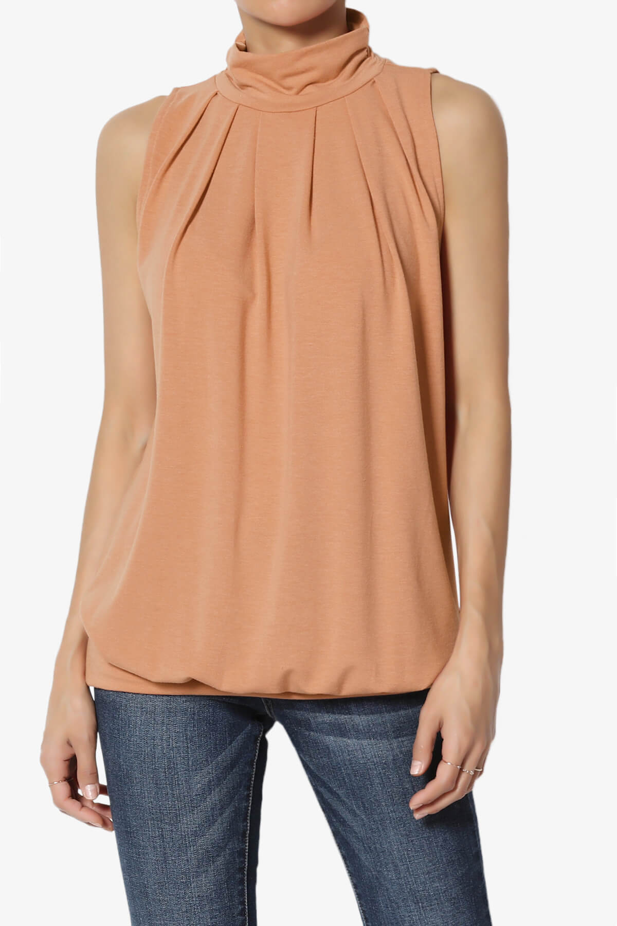 Jibbitz Sleeveless Mock Neck Pleated Top BUTTER ORANGE_1