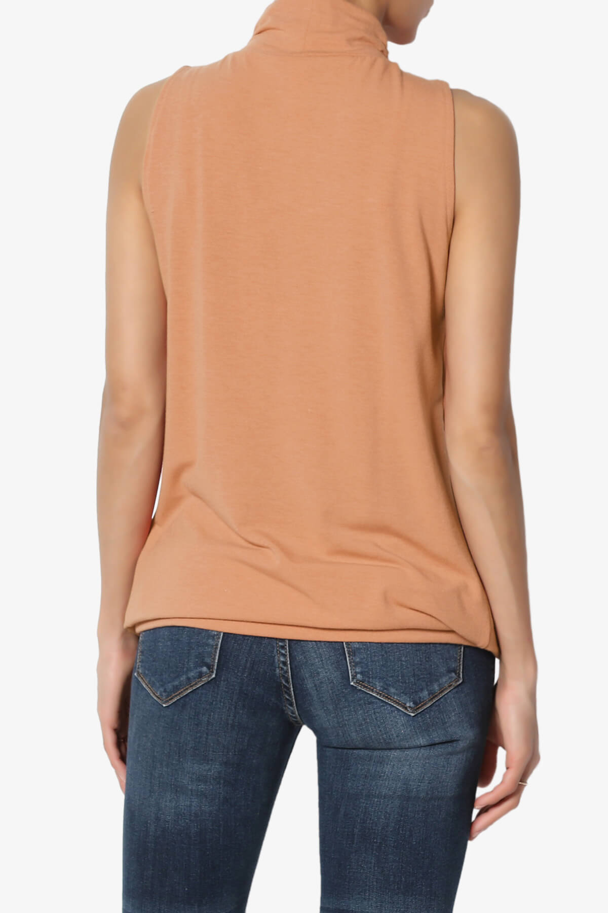 Jibbitz Sleeveless Mock Neck Pleated Top BUTTER ORANGE_2