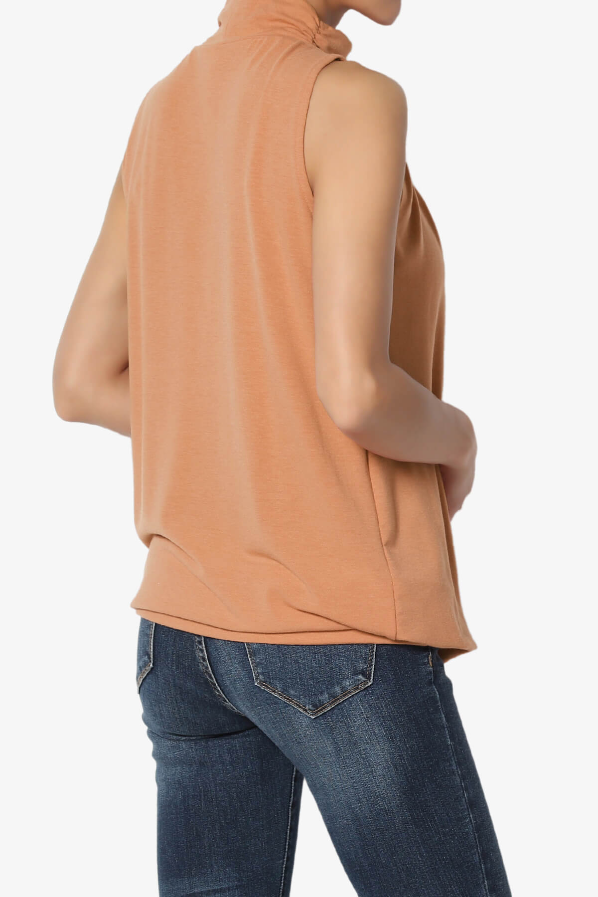 Jibbitz Sleeveless Mock Neck Pleated Top BUTTER ORANGE_4