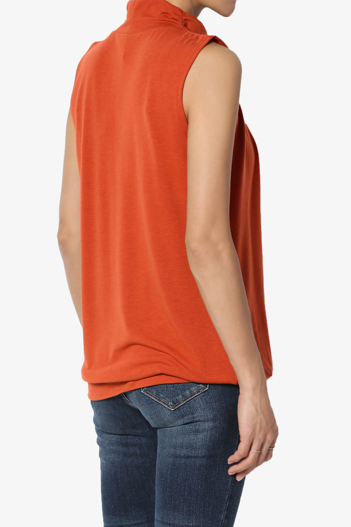Jibbitz Sleeveless Mock Neck Pleated Top COPPER_4