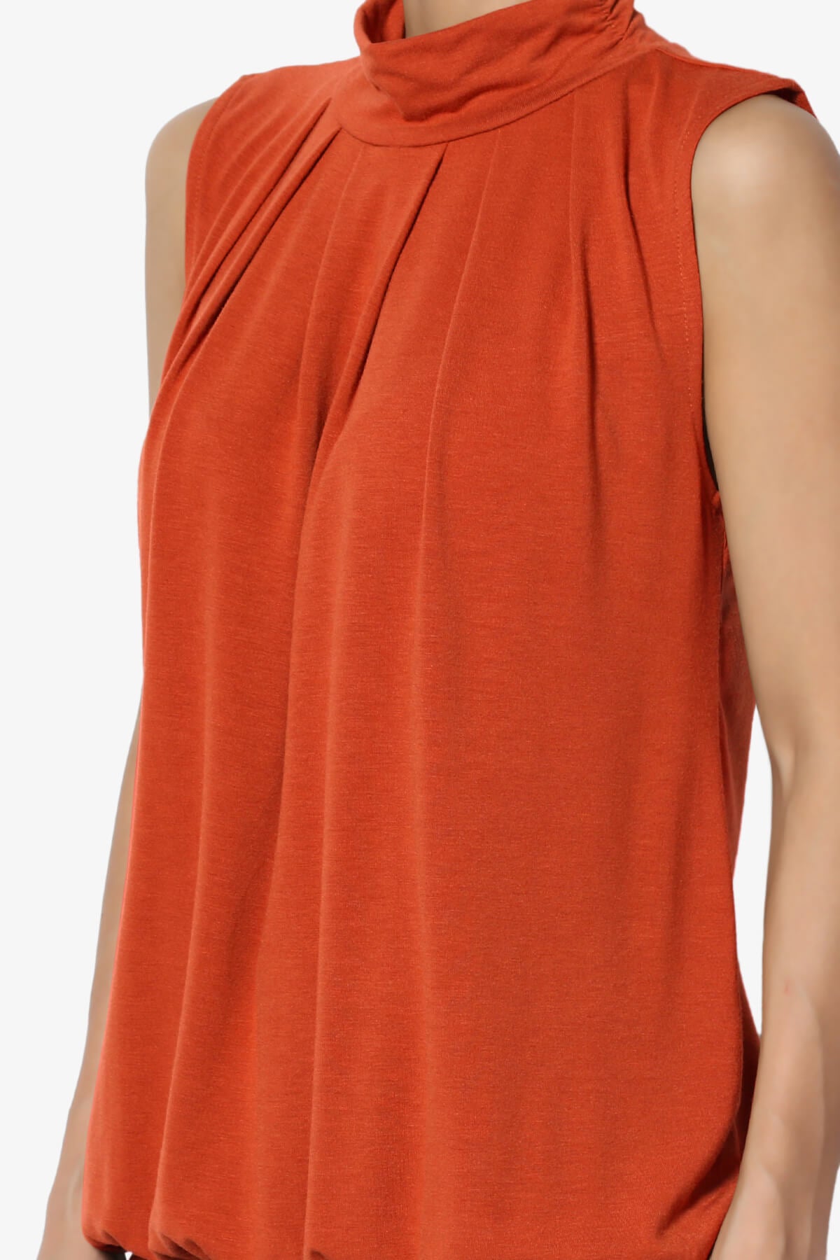Jibbitz Sleeveless Mock Neck Pleated Top COPPER_5