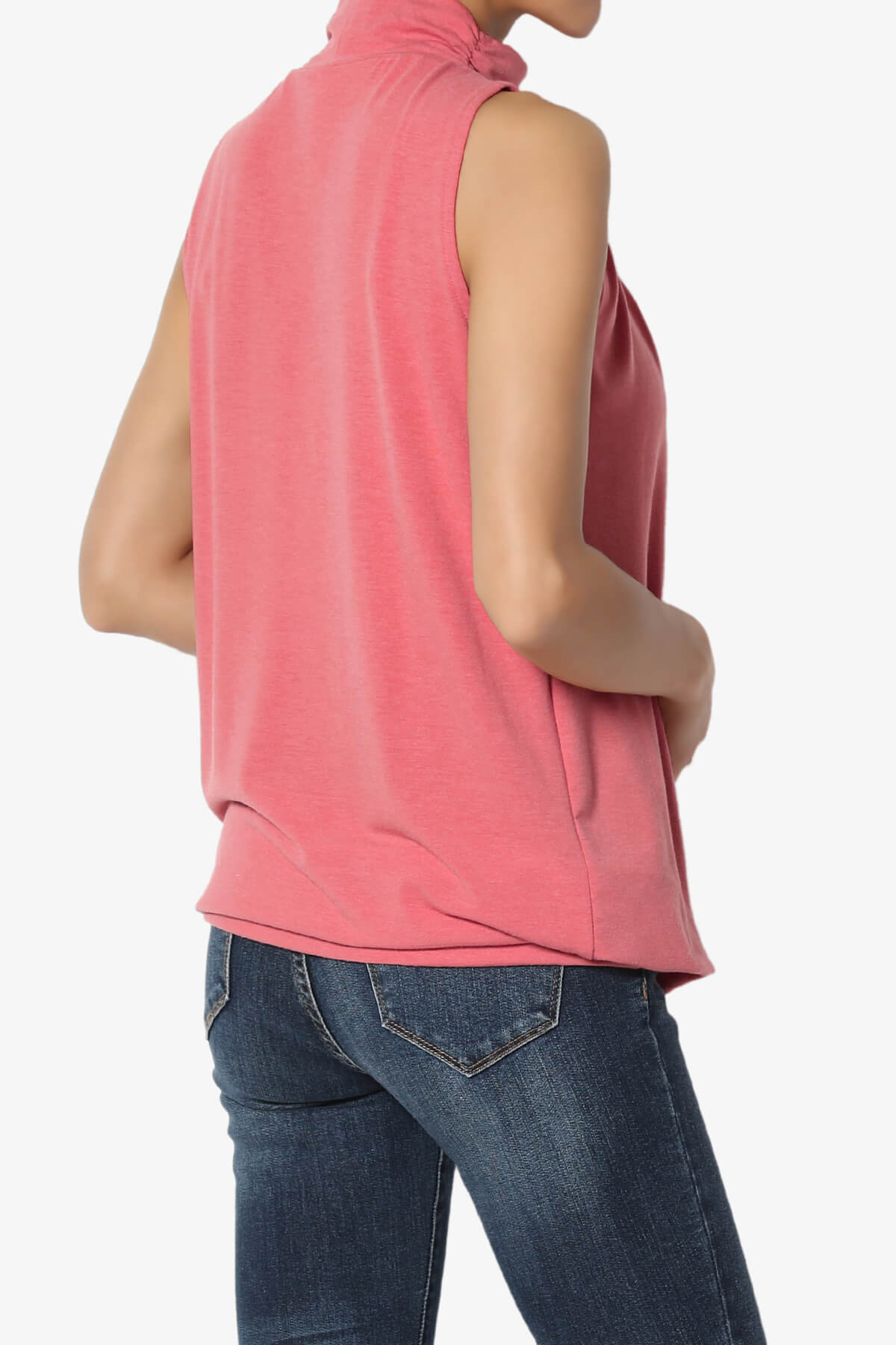 Jibbitz Sleeveless Mock Neck Pleated Top DESERT ROSE_4