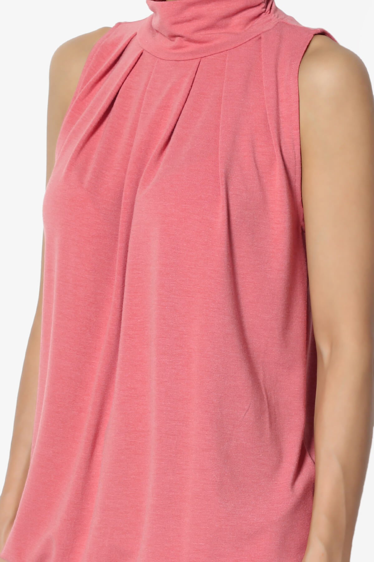 Jibbitz Sleeveless Mock Neck Pleated Top DESERT ROSE_5