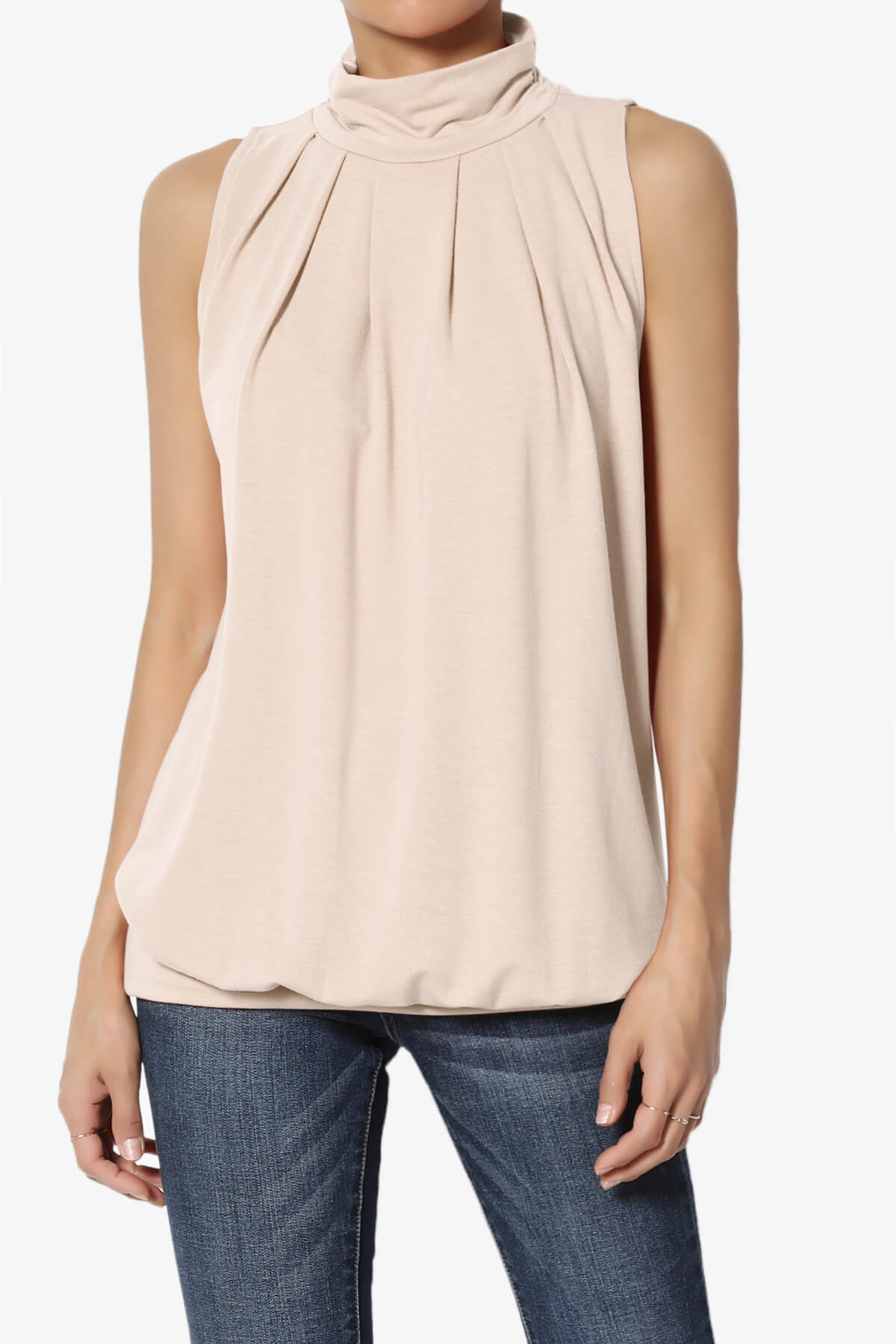 Jibbitz Sleeveless Mock Neck Pleated Top DUSTY BLUSH_1