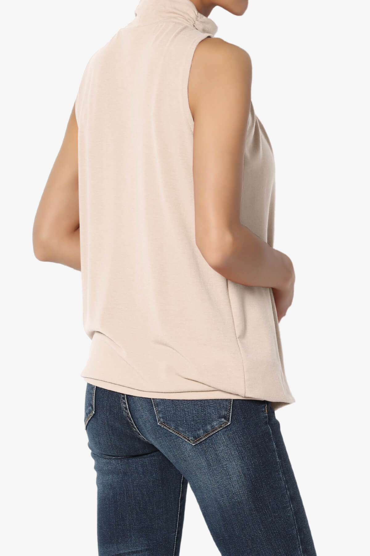 Jibbitz Sleeveless Mock Neck Pleated Top DUSTY BLUSH_4