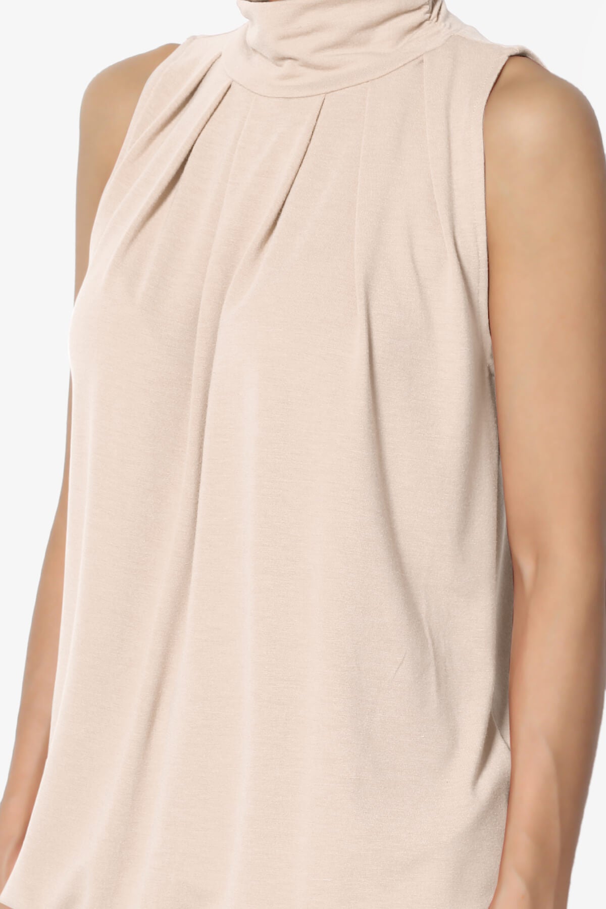 Jibbitz Sleeveless Mock Neck Pleated Top DUSTY BLUSH_5