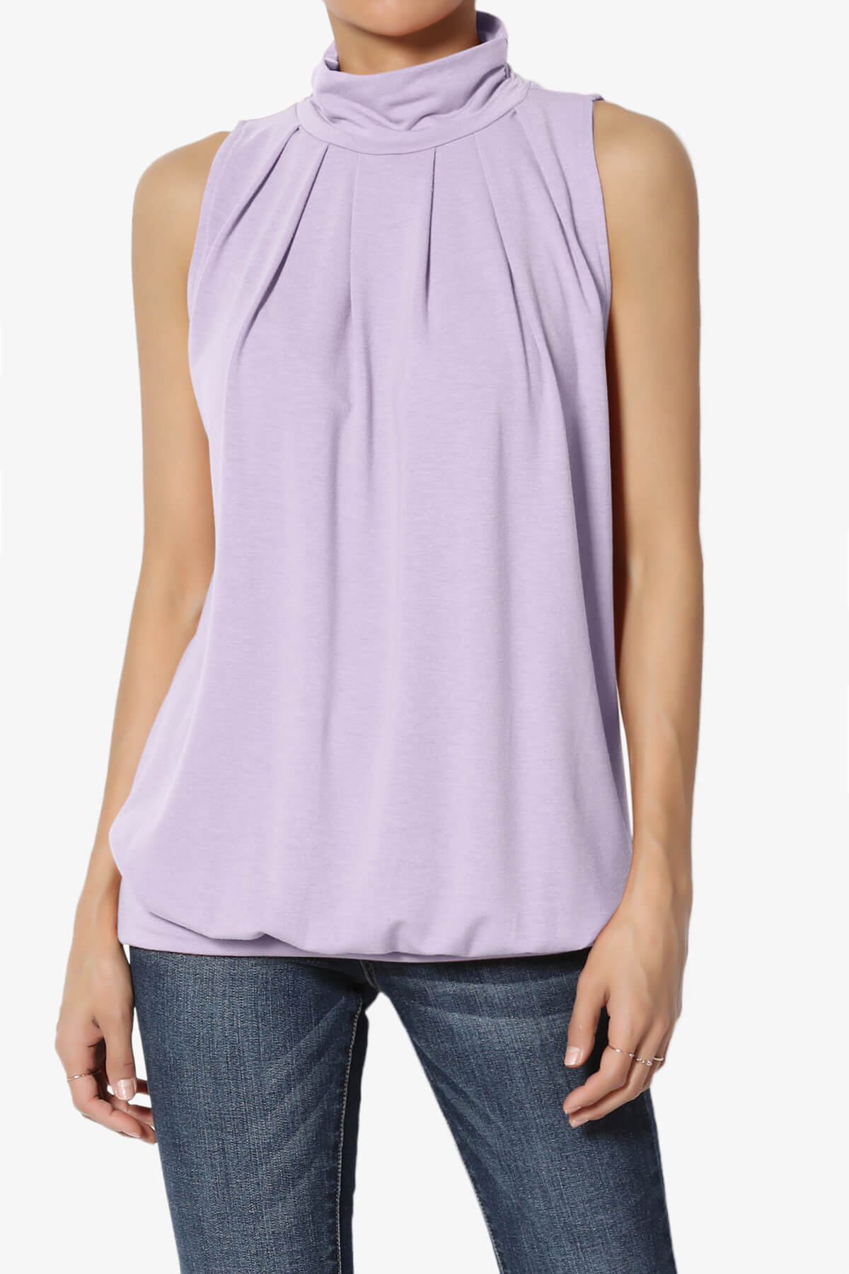 Jibbitz Sleeveless Mock Neck Pleated Top DUSTY LAVENDER_1