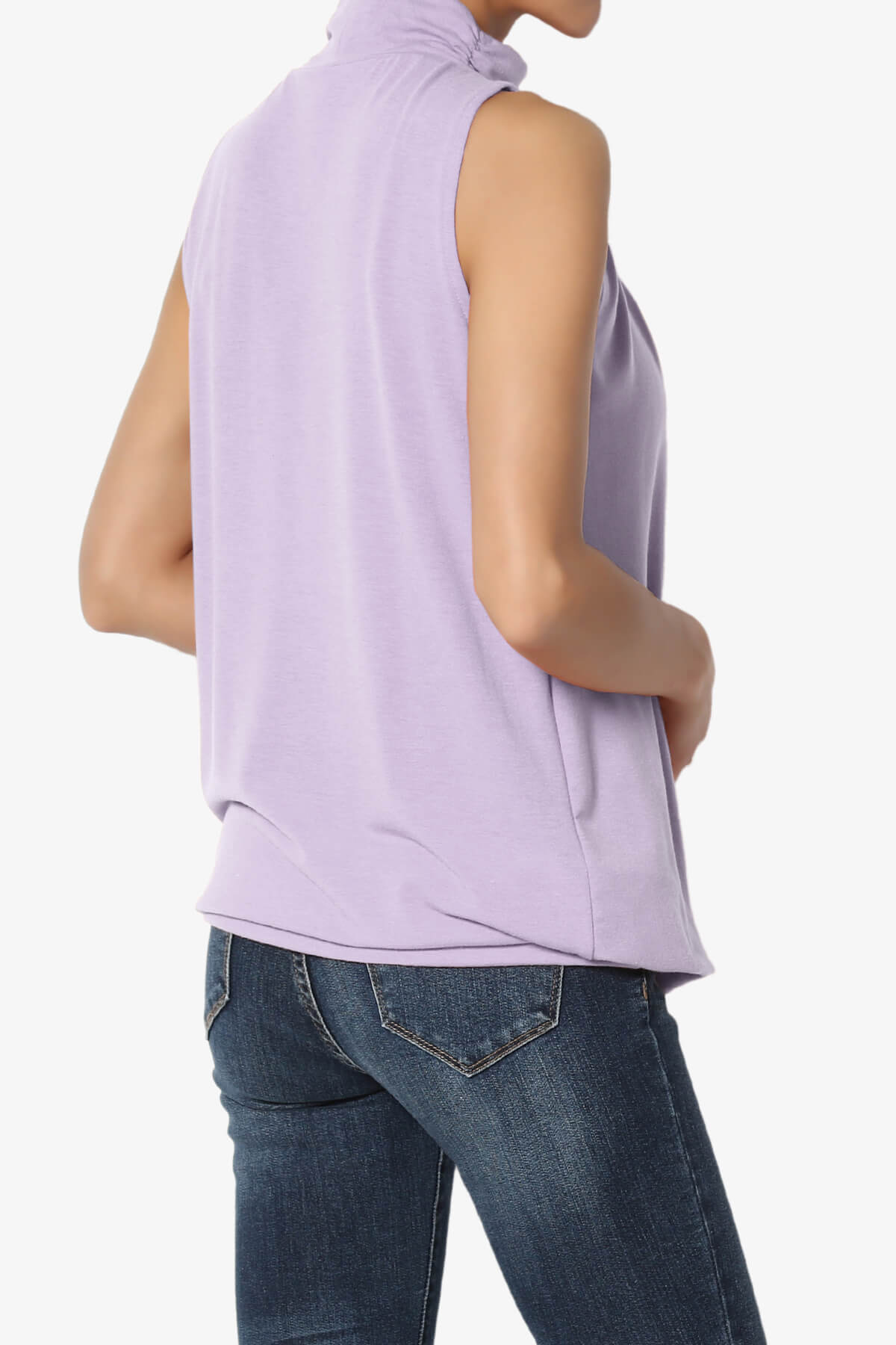 Jibbitz Sleeveless Mock Neck Pleated Top DUSTY LAVENDER_4