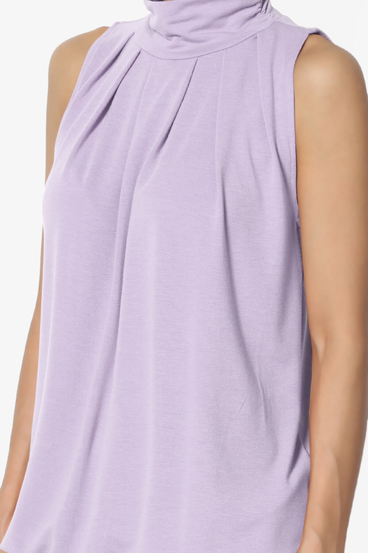 Jibbitz Sleeveless Mock Neck Pleated Top DUSTY LAVENDER_5