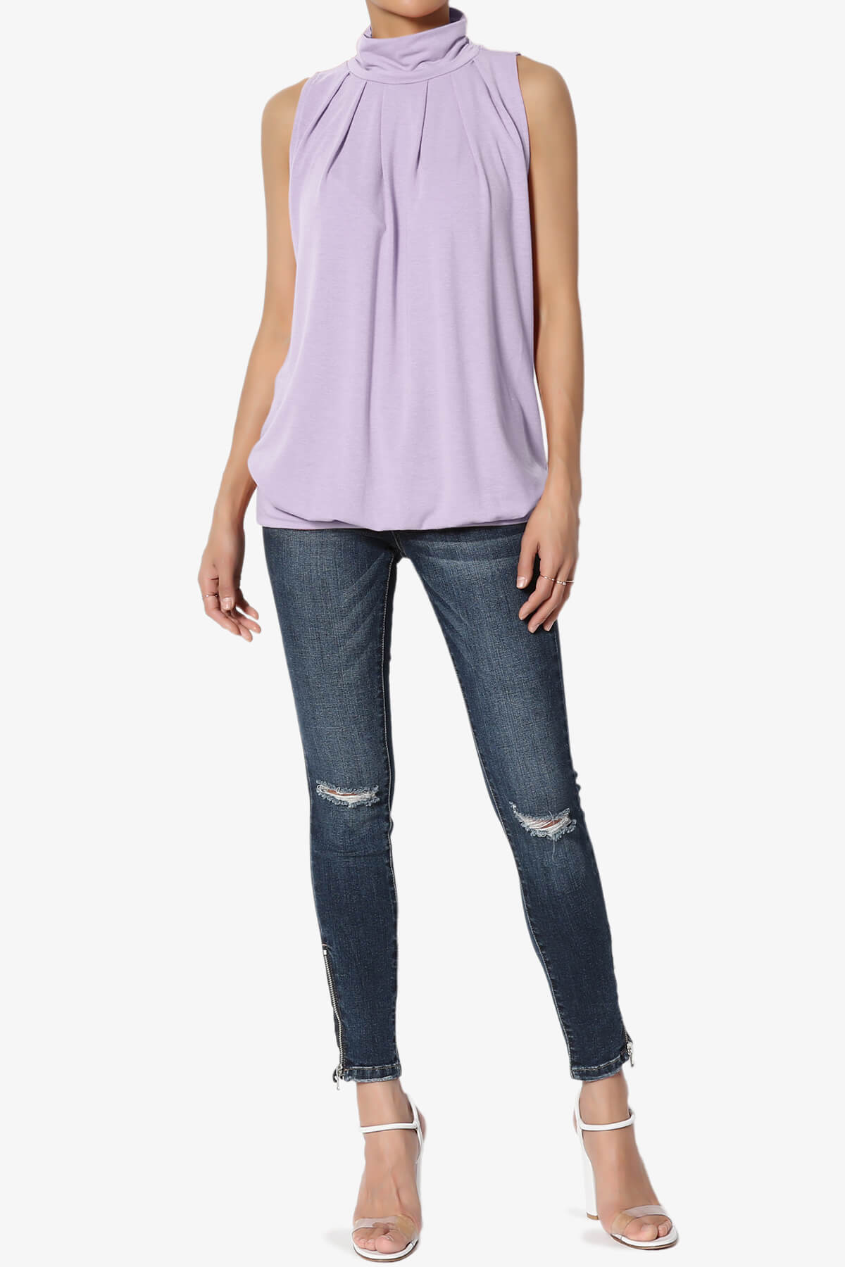 Jibbitz Sleeveless Mock Neck Pleated Top DUSTY LAVENDER_6