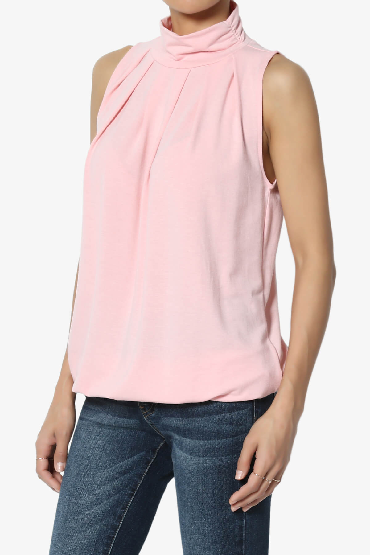 Jibbitz Sleeveless Mock Neck Pleated Top DUSTY PINK_3