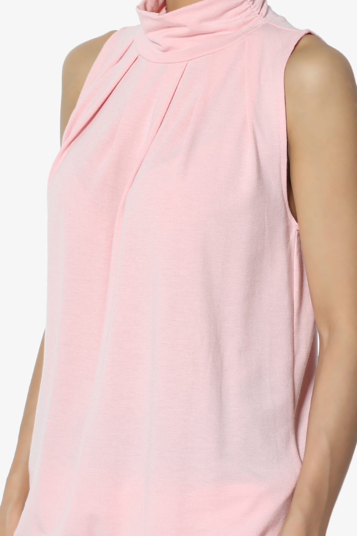 Jibbitz Sleeveless Mock Neck Pleated Top DUSTY PINK_5