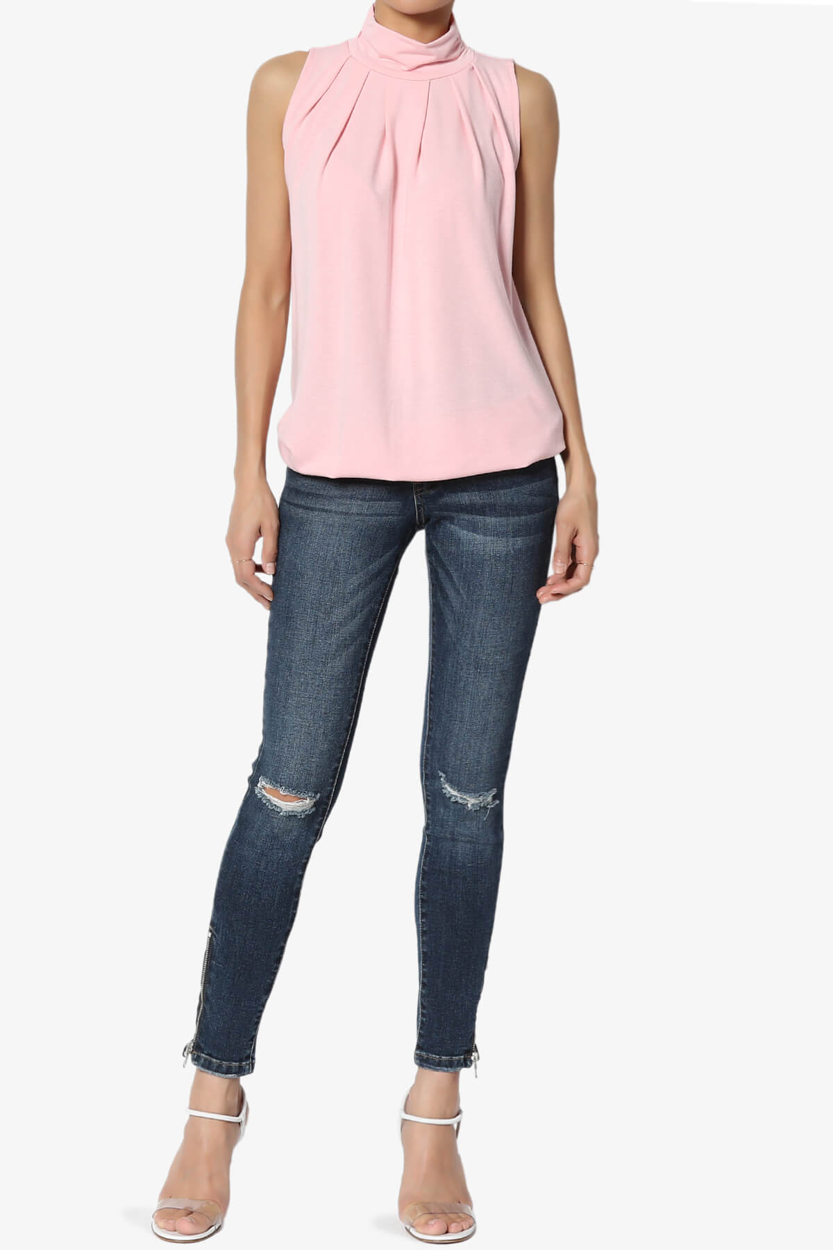 Jibbitz Sleeveless Mock Neck Pleated Top DUSTY PINK_6