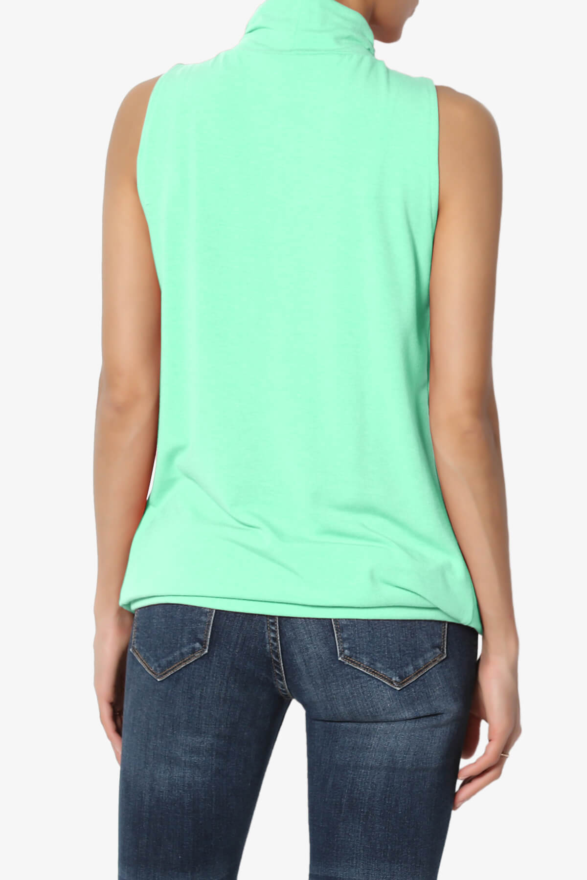 Jibbitz Sleeveless Mock Neck Pleated Top GREEN MINT_2