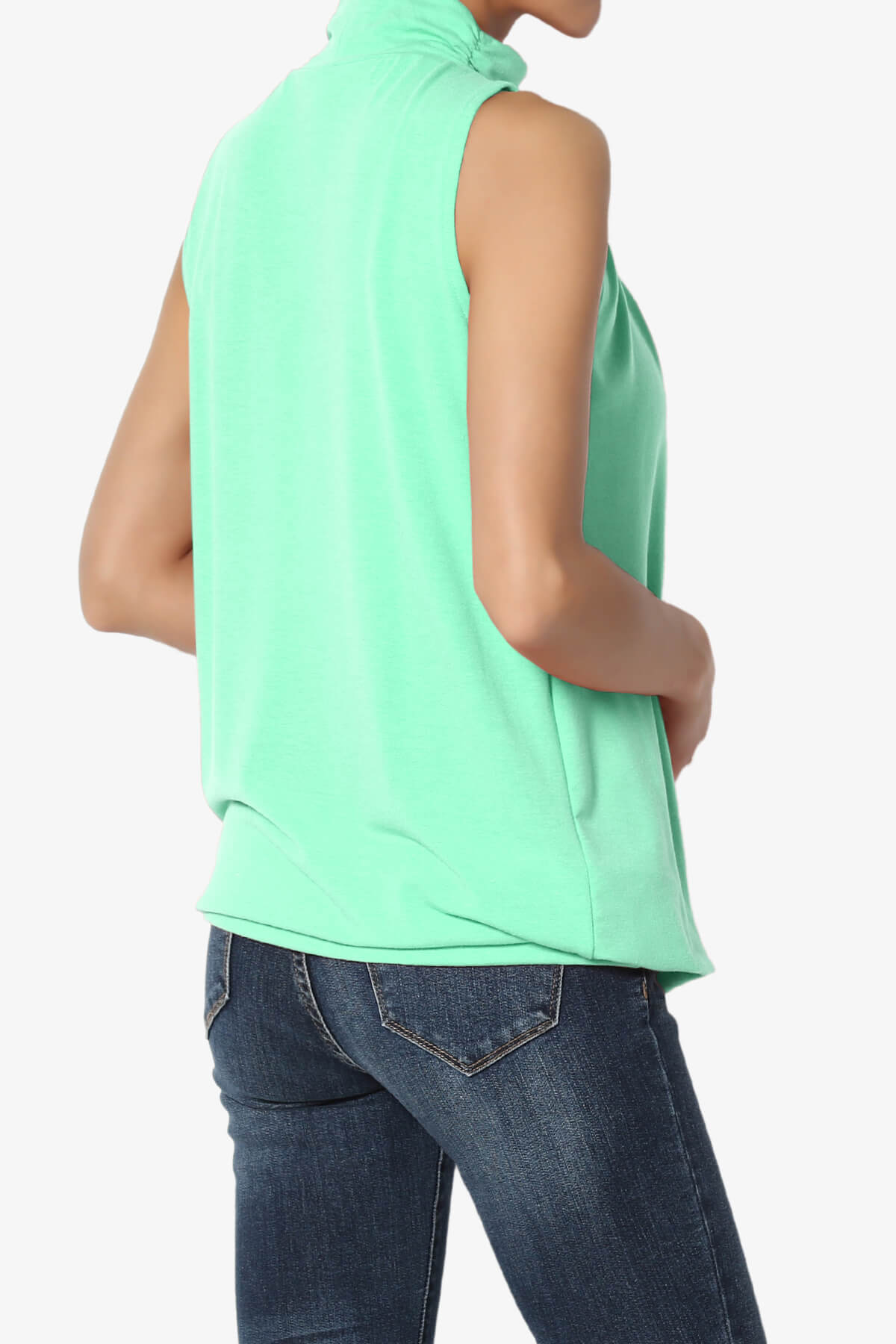 Jibbitz Sleeveless Mock Neck Pleated Top GREEN MINT_4