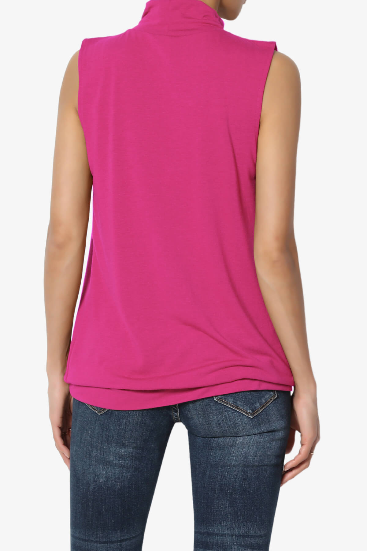 Jibbitz Sleeveless Mock Neck Pleated Top HOT PINK_2