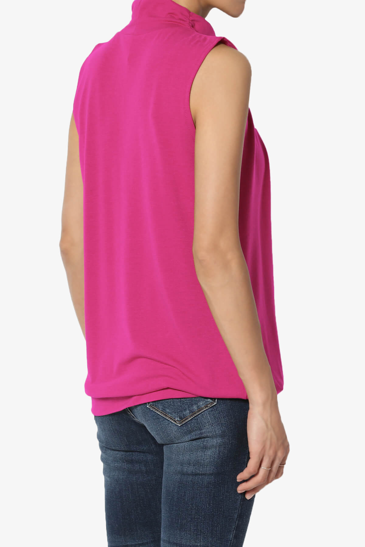 Jibbitz Sleeveless Mock Neck Pleated Top HOT PINK_4