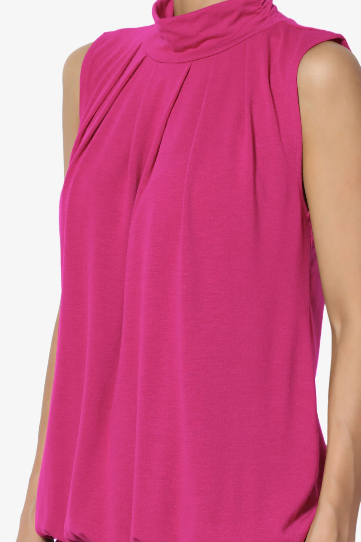 Jibbitz Sleeveless Mock Neck Pleated Top HOT PINK_5