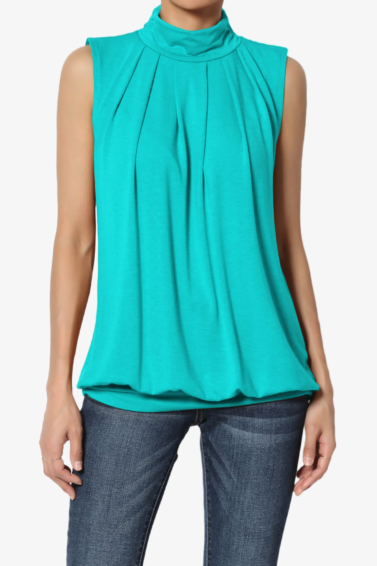 Jibbitz Sleeveless Mock Neck Pleated Top ICE BLUE_1