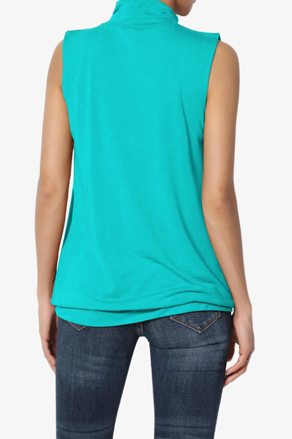 Jibbitz Sleeveless Mock Neck Pleated Top ICE BLUE_2